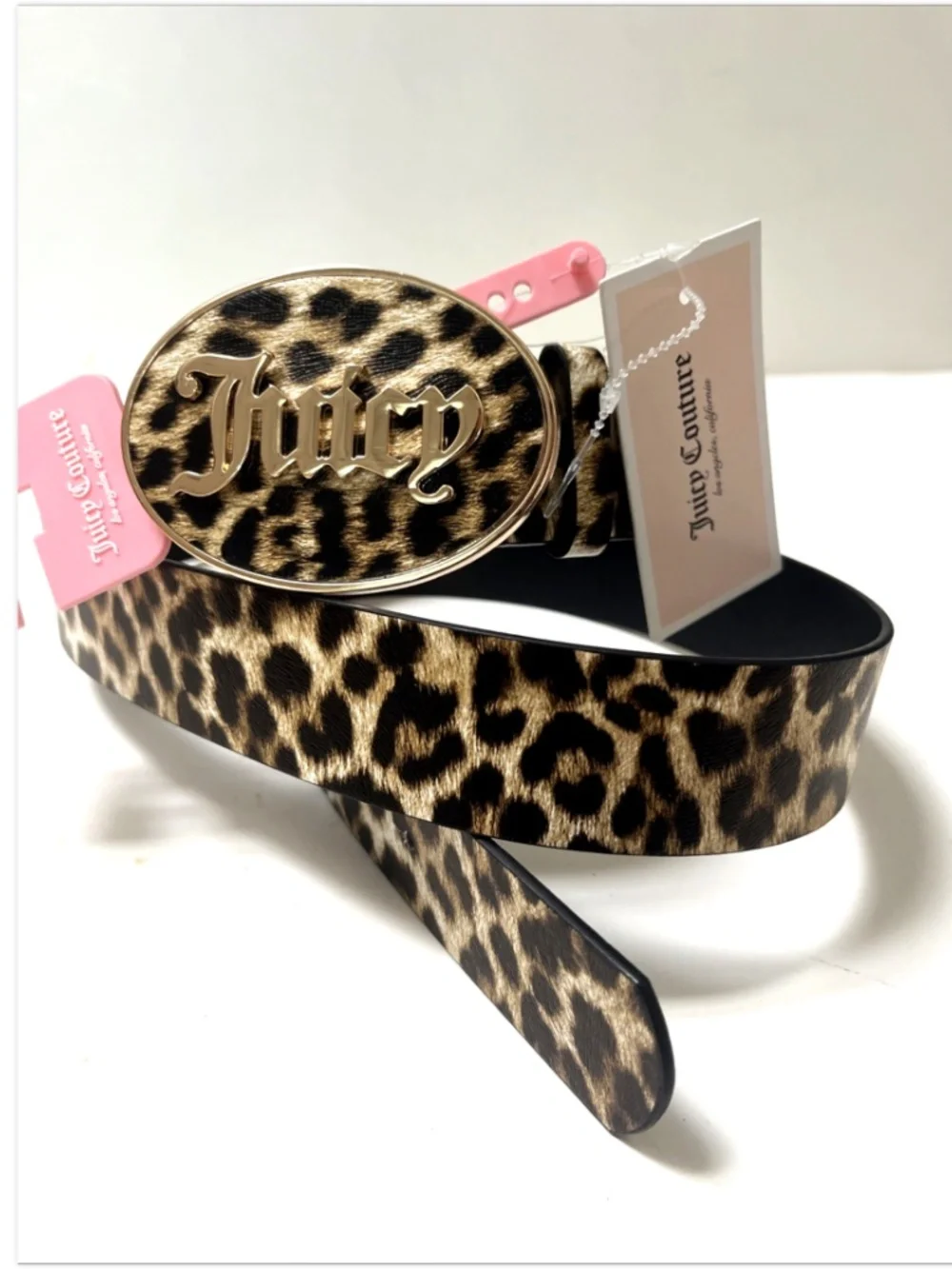 Juicy Couture Leopard Print Belt Gold Logo Buckle L/XL 45